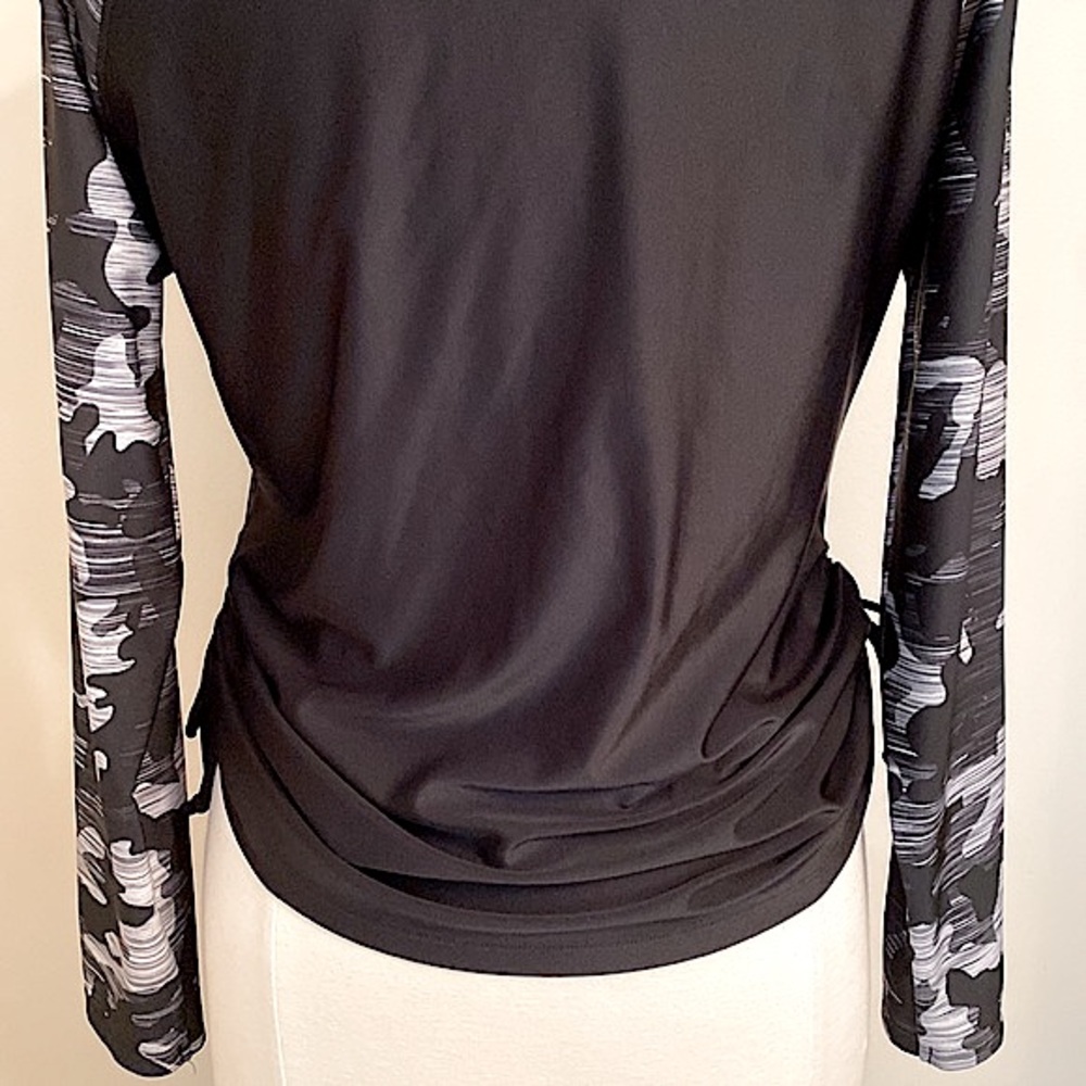 Free Country Black Grey Sun Block Camo Print SZ L UPF 50+ Outdoor Athletic Top - Picture 9 of 14